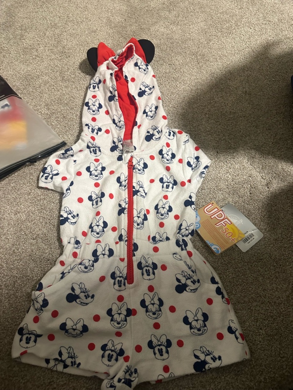 Disney Minnie Mouse Hooded Romper - White, Navy & Red